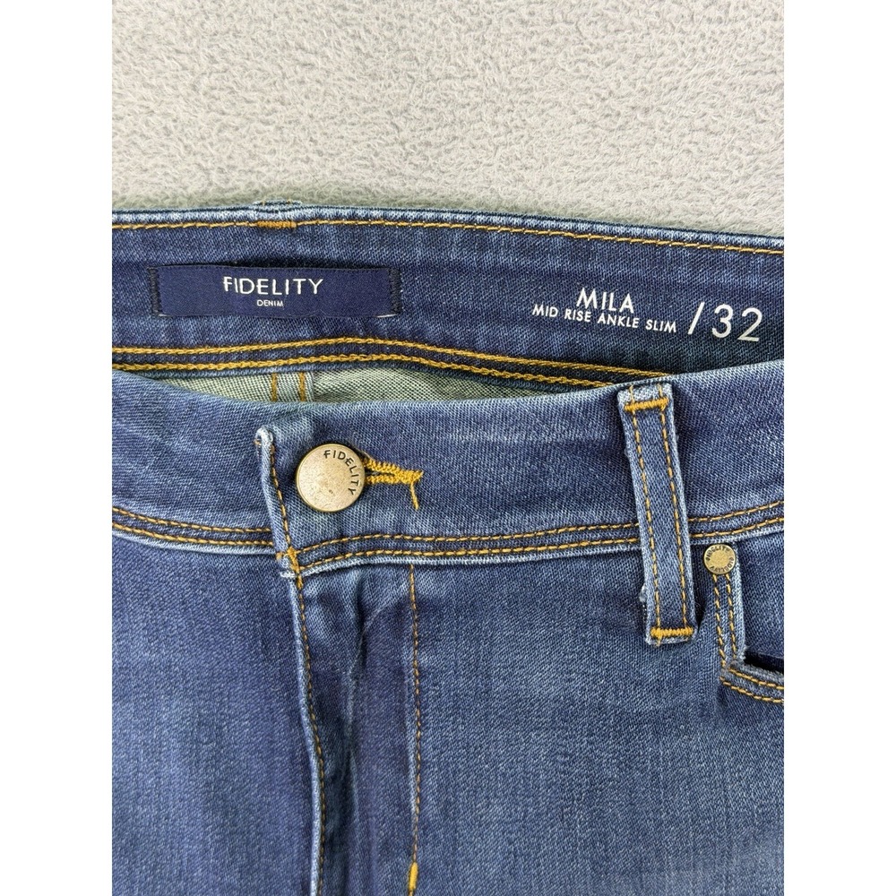 Fidelity Jeans Womens 32 Blue Mila Mid Rise Ankle Slim Distressed Denim Stretch - Picture 7 of 10